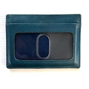 ili New York Teal Blue Leather Card Holder Wallet RFID Blocking Slim ID Window